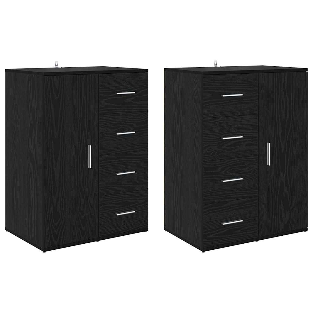Dressoirs Corona 2 pcs Zwart Eiken 59 x 39 x 80 cm Bewerkt hout is nu te koop bij PeponiXL, paradijselijk wonen!