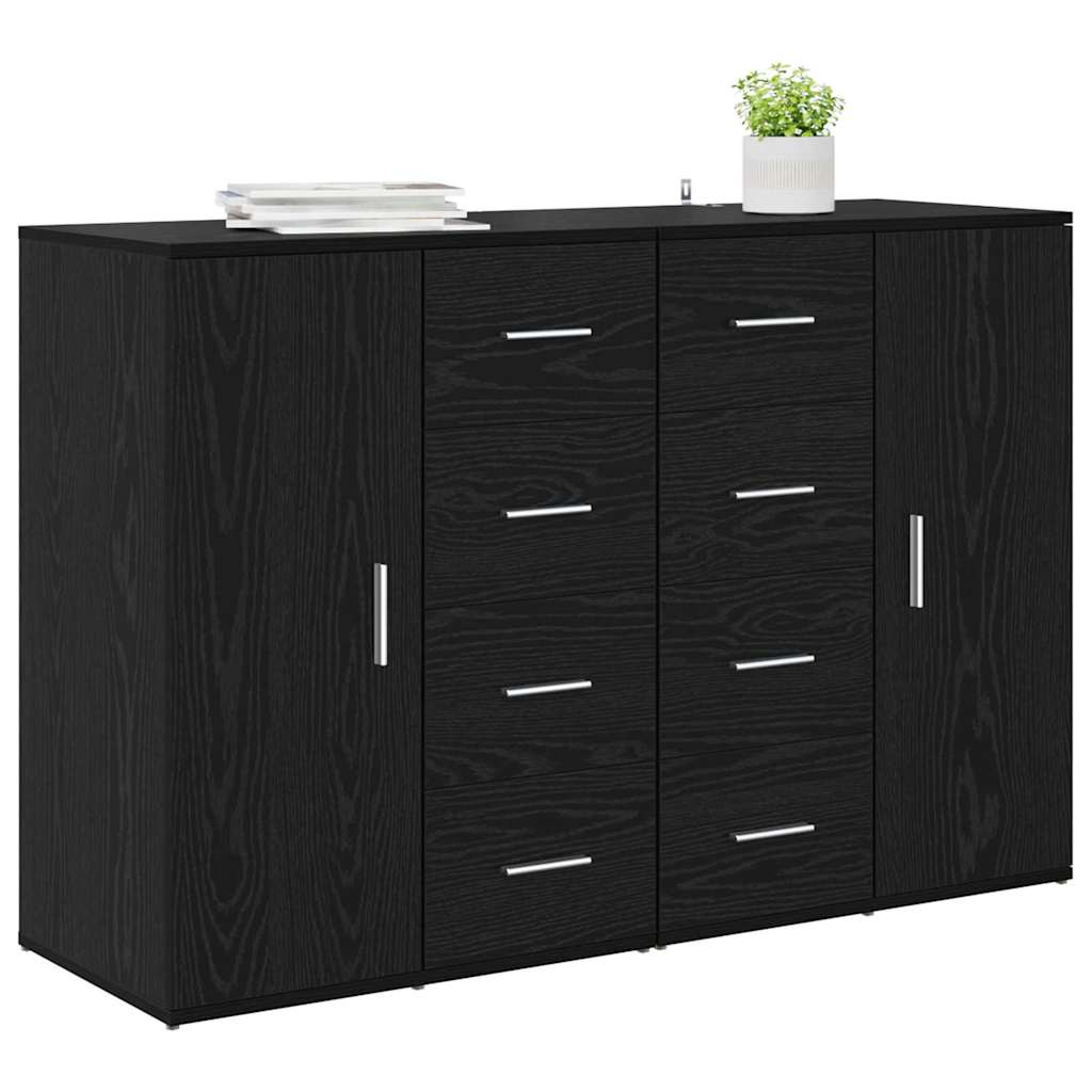Dressoirs Corona 2 pcs Zwart Eiken 59 x 39 x 80 cm Bewerkt hout is nu te koop bij PeponiXL, paradijselijk wonen!
