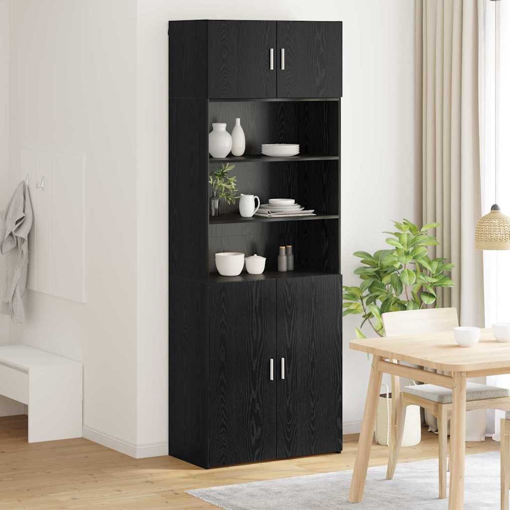Opbergkast Zwart Eiken 80 x 42,5 x 225 cm Bewerkt hout is nu te koop bij PeponiXL, paradijselijk wonen!