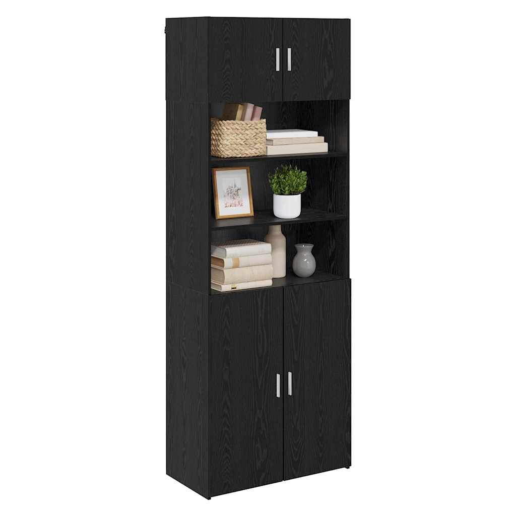 Opbergkast Zwart Eiken 80 x 42,5 x 225 cm Bewerkt hout is nu te koop bij PeponiXL, paradijselijk wonen!