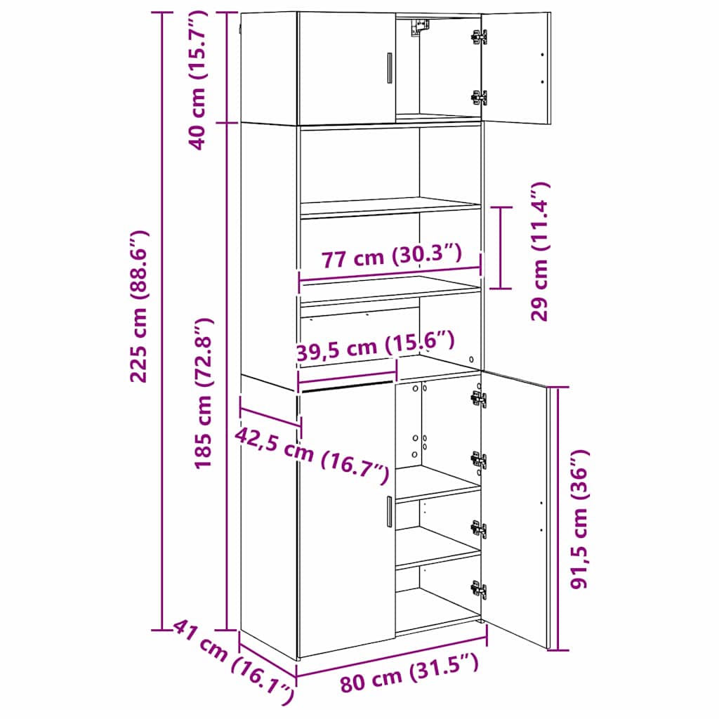 Opbergkast Zwart Eiken 80 x 42,5 x 225 cm Bewerkt hout is nu te koop bij PeponiXL, paradijselijk wonen!