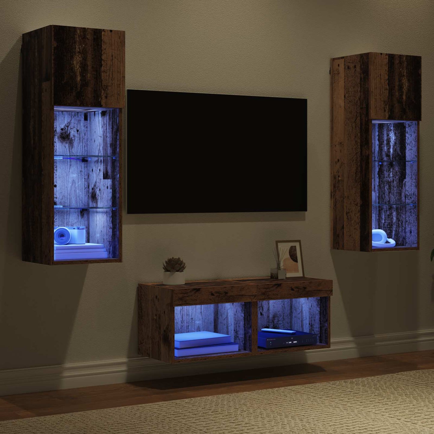 TV Wandkasten Wandgemonteerd 4 pcs Artisan Eiken Bewerkt hout is nu te koop bij PeponiXL, paradijselijk wonen!