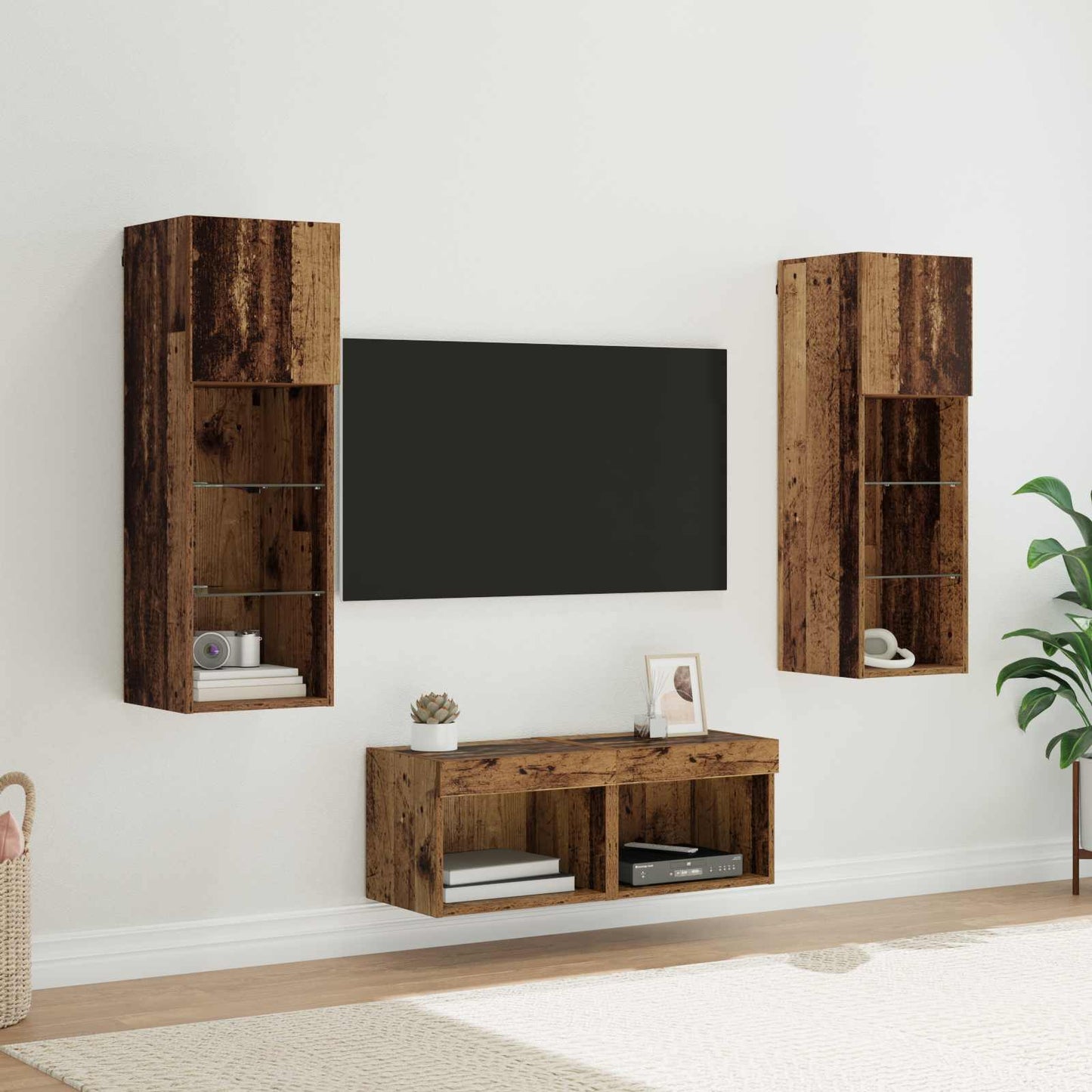 TV Wandkasten Wandgemonteerd 4 pcs Artisan Eiken Bewerkt hout is nu te koop bij PeponiXL, paradijselijk wonen!