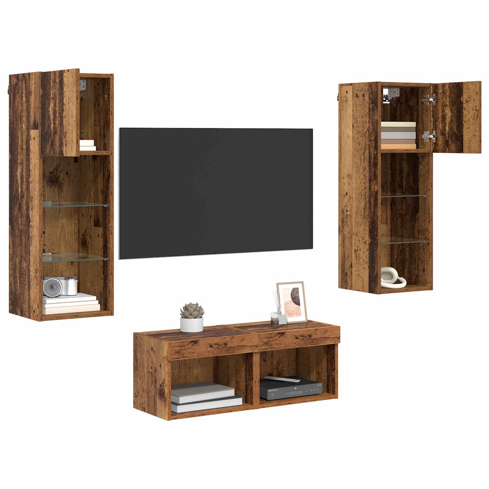 TV Wandkasten Wandgemonteerd 4 pcs Artisan Eiken Bewerkt hout is nu te koop bij PeponiXL, paradijselijk wonen!
