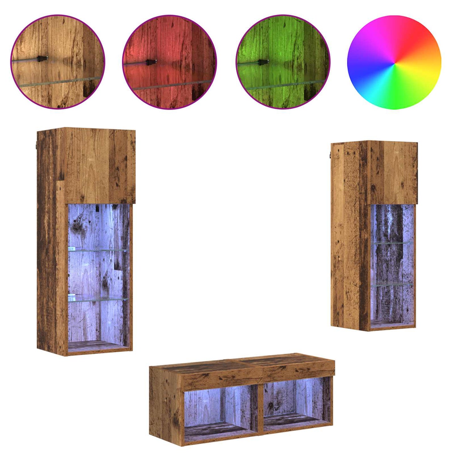 TV Wandkasten Wandgemonteerd 4 pcs Artisan Eiken Bewerkt hout is nu te koop bij PeponiXL, paradijselijk wonen!