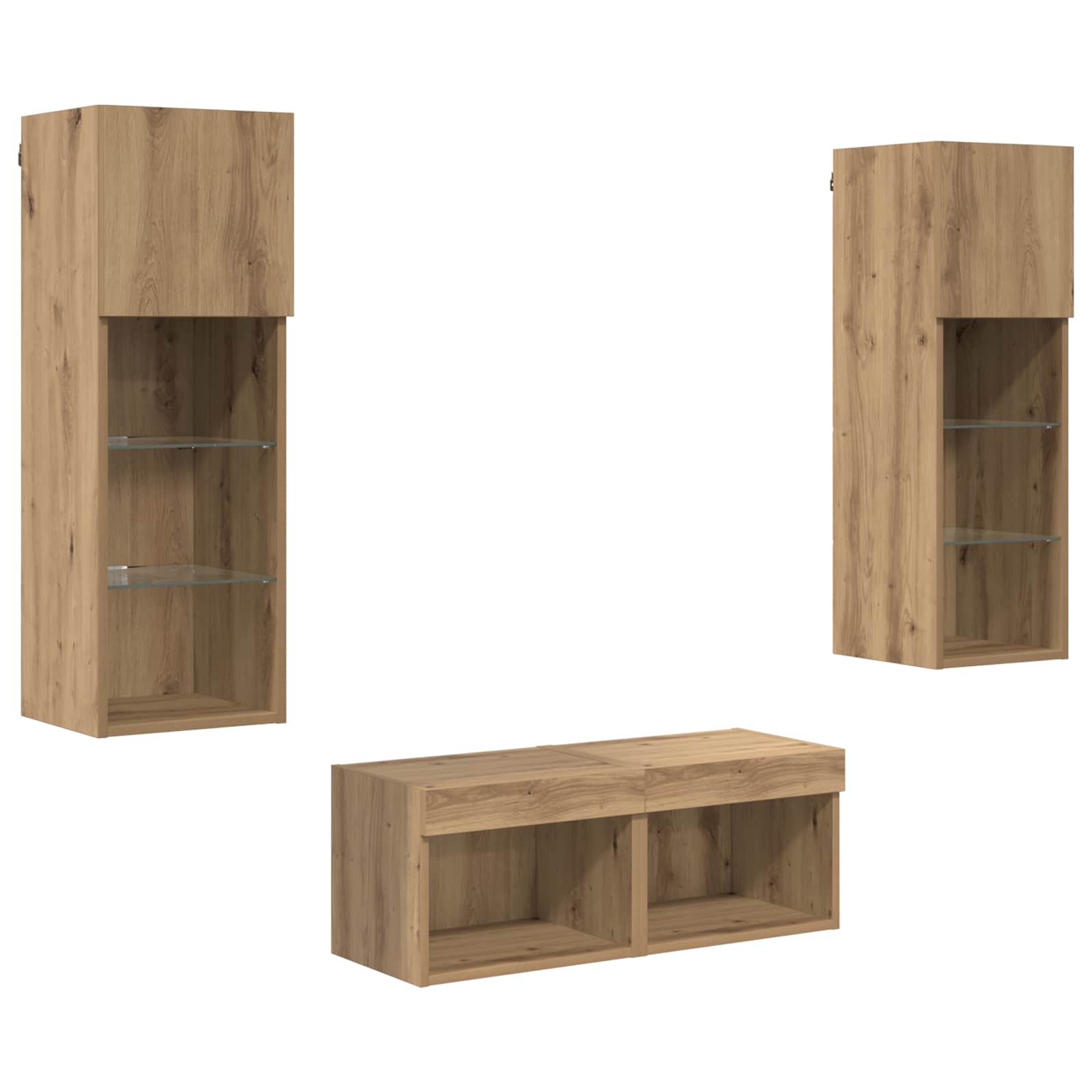 TV Wandkasten Wandgemonteerd 4 pcs Zwart Eiken Bewerkt hout is nu te koop bij PeponiXL, paradijselijk wonen!