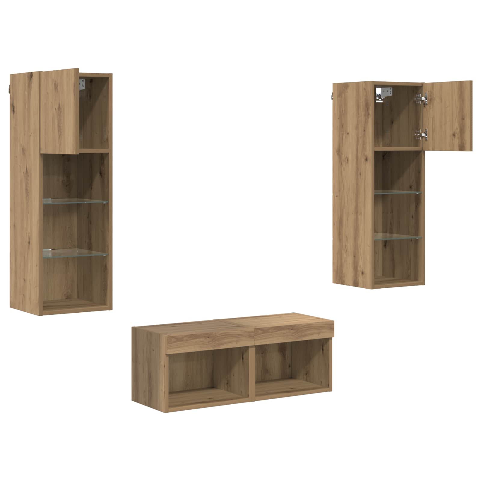 TV Wandkasten Wandgemonteerd 4 pcs Zwart Eiken Bewerkt hout is nu te koop bij PeponiXL, paradijselijk wonen!