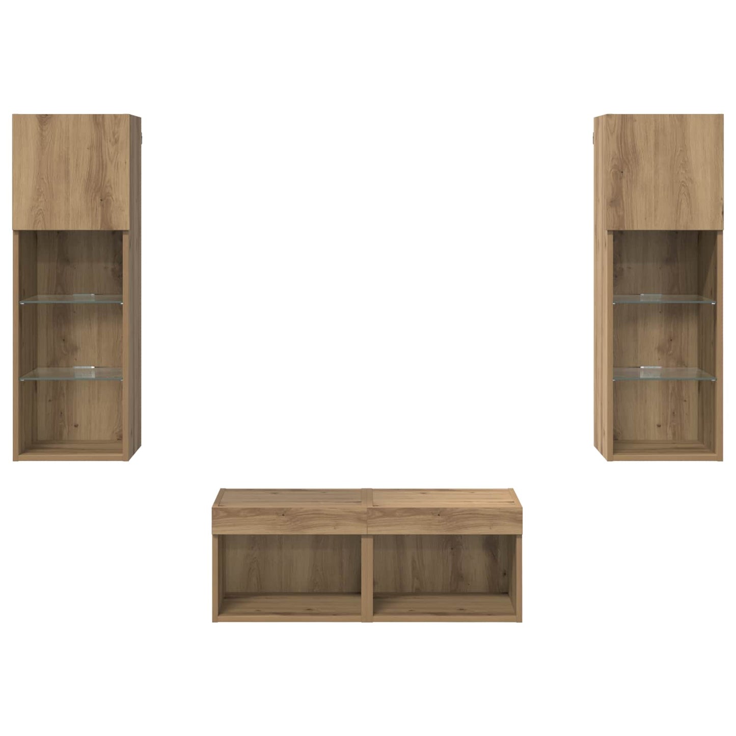 TV Wandkasten Wandgemonteerd 4 pcs Zwart Eiken Bewerkt hout is nu te koop bij PeponiXL, paradijselijk wonen!