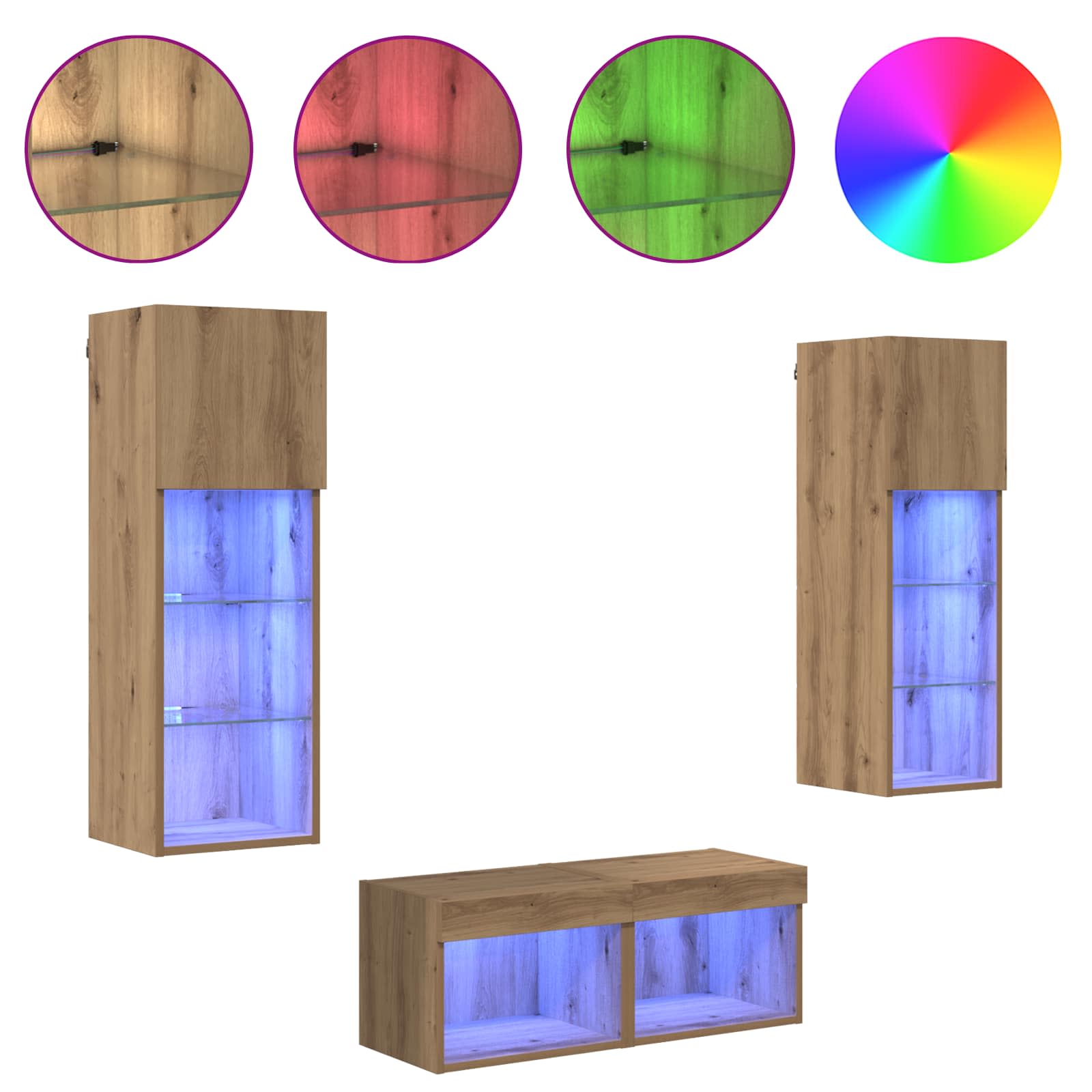 TV Wandkasten Wandgemonteerd 4 pcs Zwart Eiken Bewerkt hout is nu te koop bij PeponiXL, paradijselijk wonen!