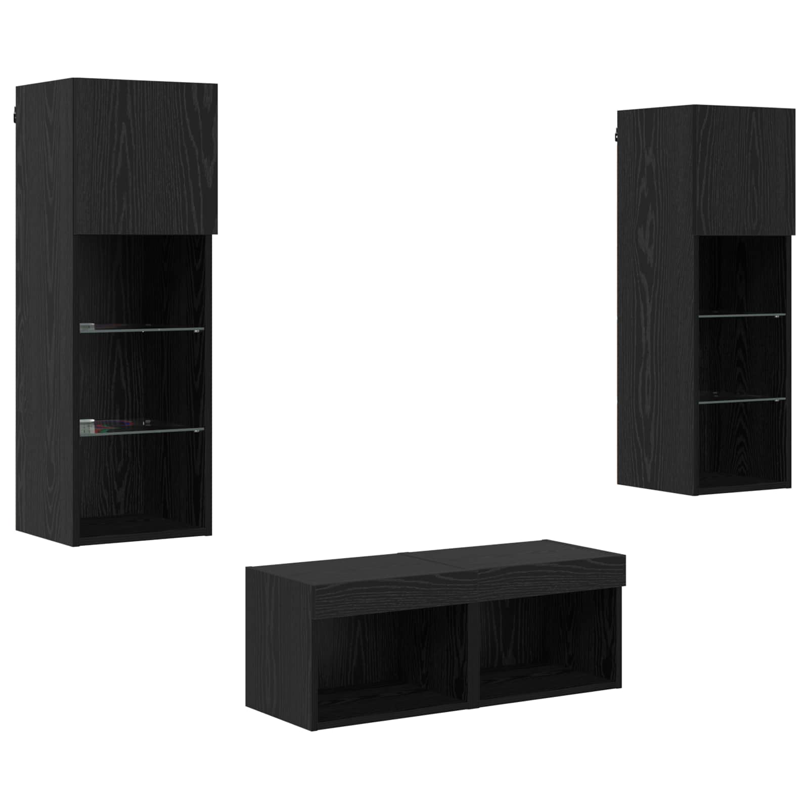 TV Wandkasten Wandgemonteerd 4 pcs Zwart Eiken Bewerkt hout is nu te koop bij PeponiXL, paradijselijk wonen!