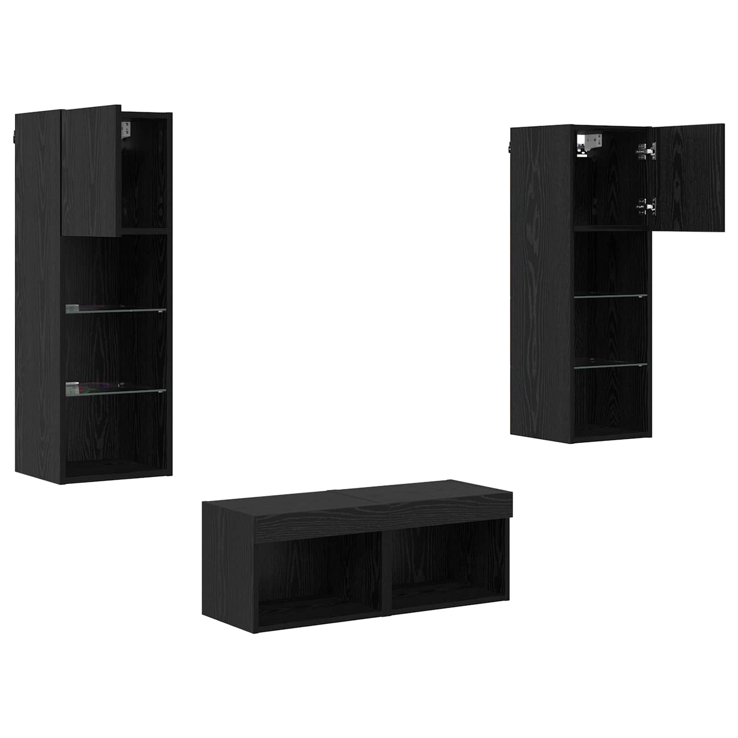 TV Wandkasten Wandgemonteerd 4 pcs Zwart Eiken Bewerkt hout is nu te koop bij PeponiXL, paradijselijk wonen!