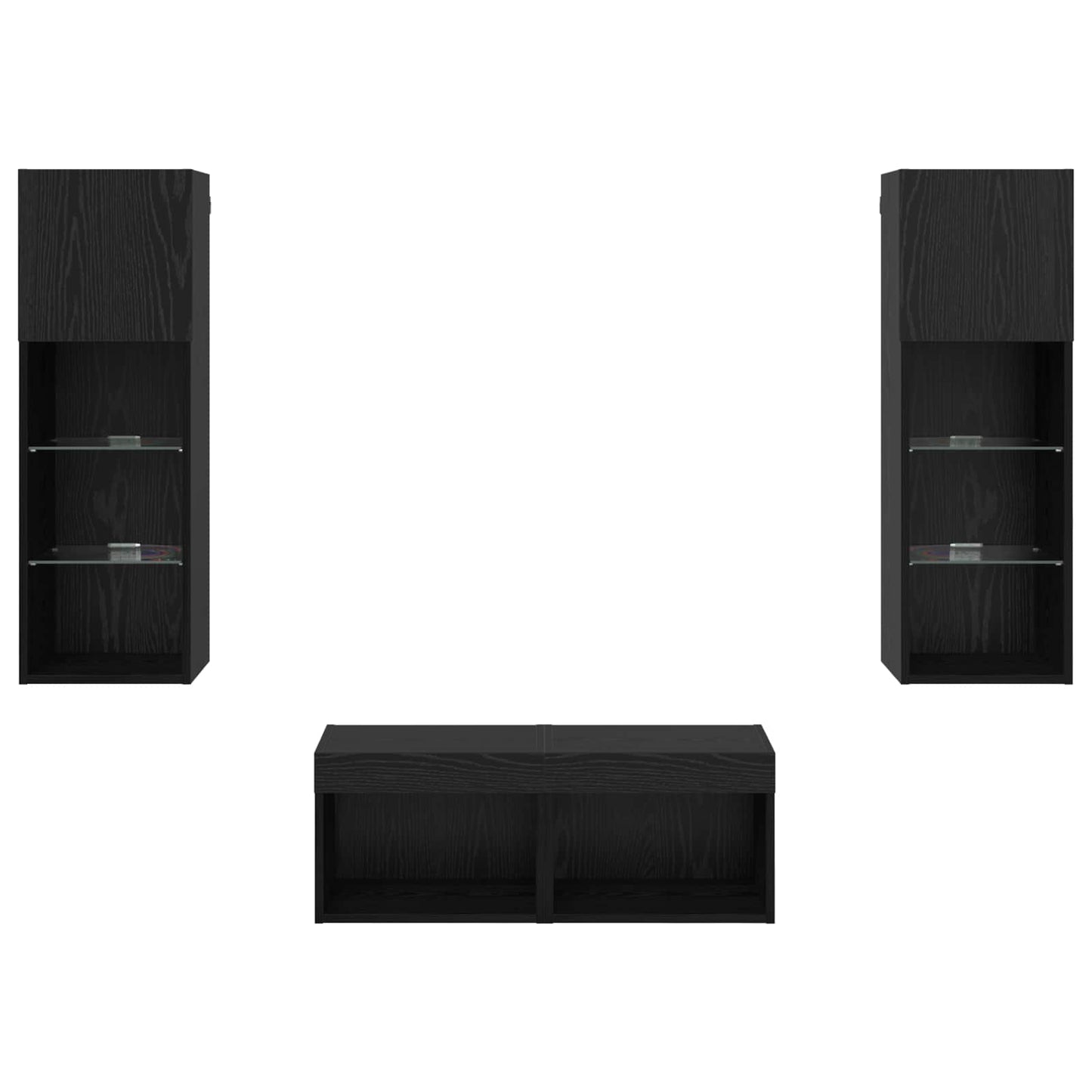 TV Wandkasten Wandgemonteerd 4 pcs Zwart Eiken Bewerkt hout is nu te koop bij PeponiXL, paradijselijk wonen!