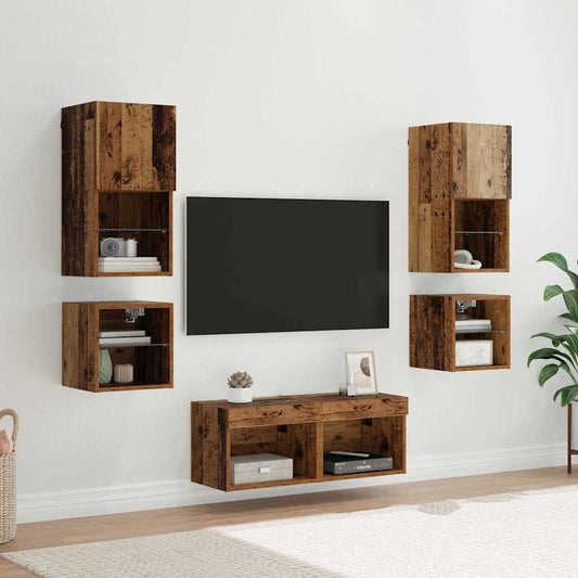 TV Wandmeubels 8 pcs Oudhout Bewerkt hout is nu te koop bij PeponiXL, paradijselijk wonen!