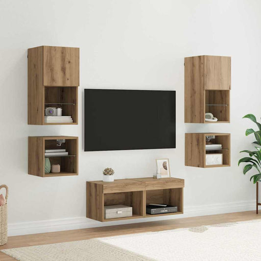 TV Wandmeubels 8 pcs Artisan Eiken Bewerkt hout is nu te koop bij PeponiXL, paradijselijk wonen!