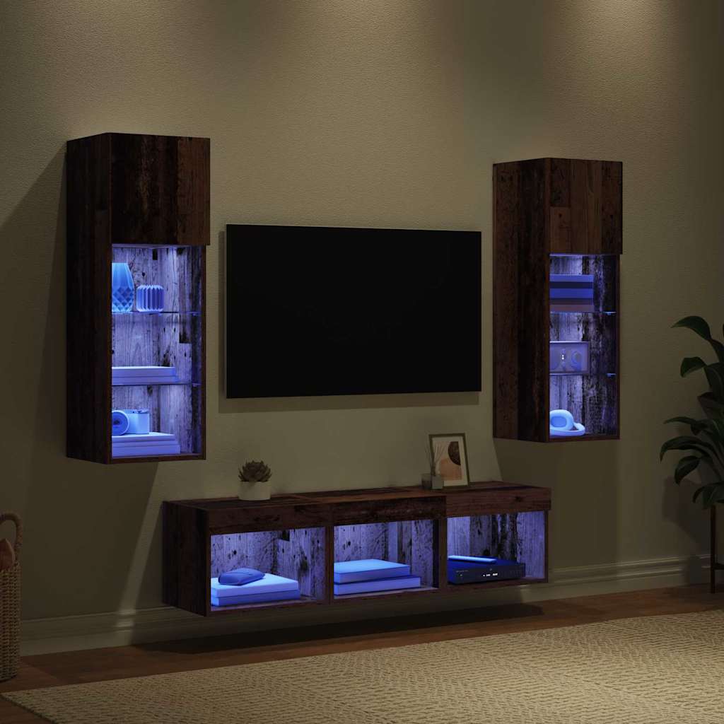 TV Wandmeubels Wandgemonteerd 5 pcs Zwart Eiken Bewerkt hout is nu te koop bij PeponiXL, paradijselijk wonen!