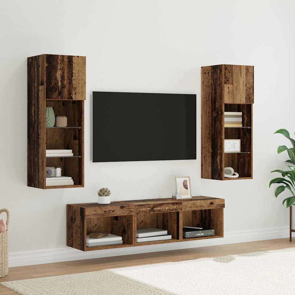 TV Wandmeubels Wandgemonteerd 5 pcs Zwart Eiken Bewerkt hout is nu te koop bij PeponiXL, paradijselijk wonen!