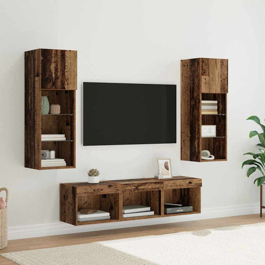TV Wandmeubels Wandgemonteerd 5 pcs Zwart Eiken Bewerkt hout is nu te koop bij PeponiXL, paradijselijk wonen!