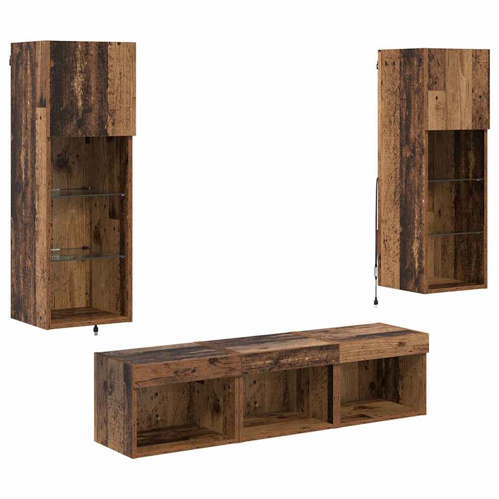 TV Wandmeubels Wandgemonteerd 5 pcs Zwart Eiken Bewerkt hout is nu te koop bij PeponiXL, paradijselijk wonen!