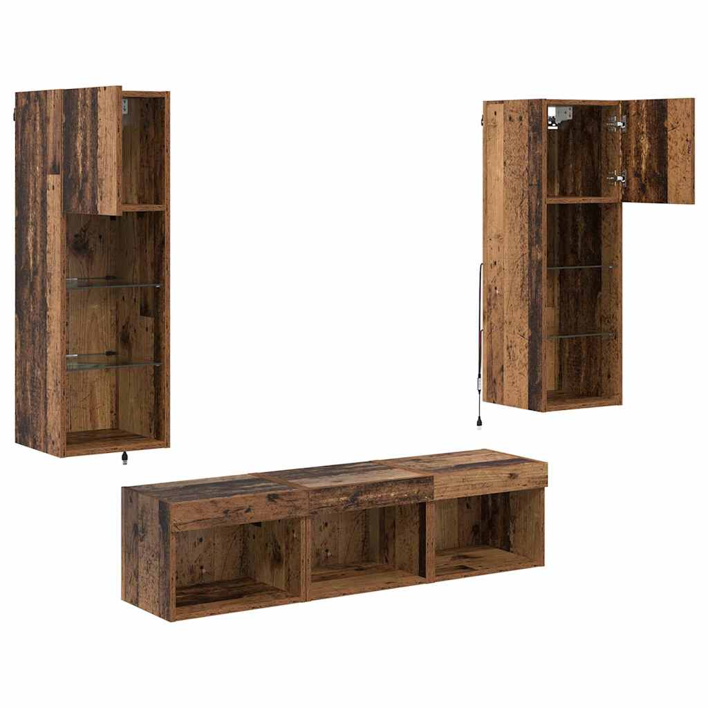 TV Wandmeubels Wandgemonteerd 5 pcs Zwart Eiken Bewerkt hout is nu te koop bij PeponiXL, paradijselijk wonen!