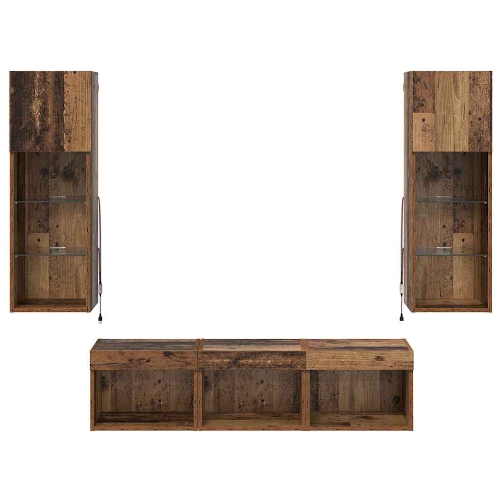 TV Wandmeubels Wandgemonteerd 5 pcs Zwart Eiken Bewerkt hout is nu te koop bij PeponiXL, paradijselijk wonen!