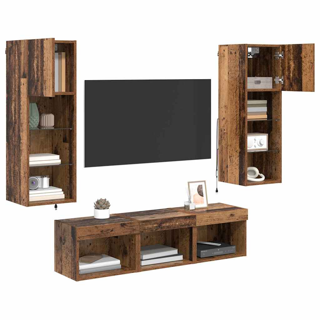 TV Wandmeubels Wandgemonteerd 5 pcs Zwart Eiken Bewerkt hout is nu te koop bij PeponiXL, paradijselijk wonen!