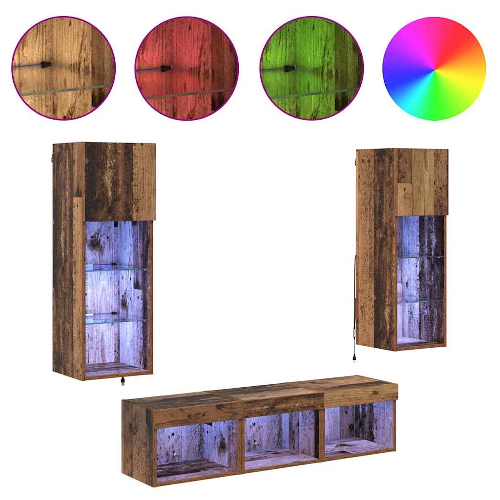 TV Wandmeubels Wandgemonteerd 5 pcs Zwart Eiken Bewerkt hout is nu te koop bij PeponiXL, paradijselijk wonen!
