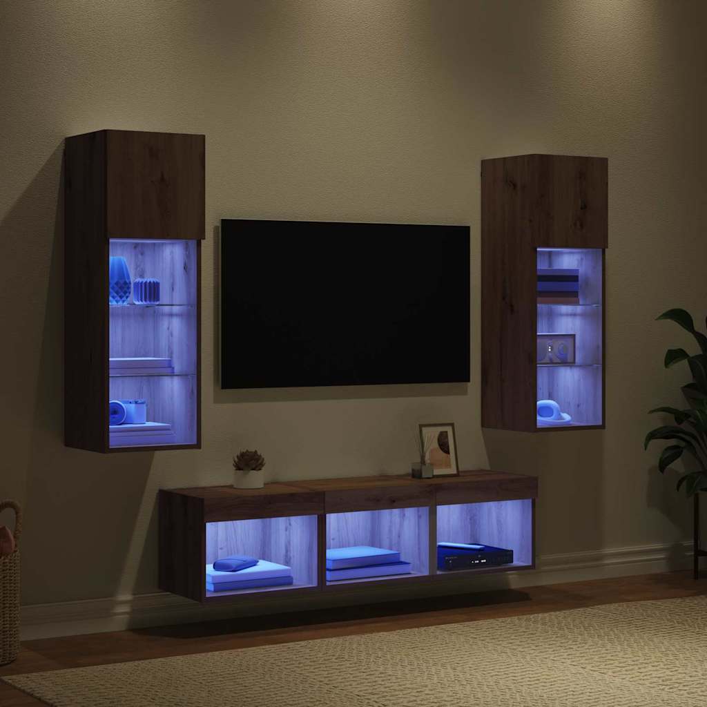 TV Wandmeubels Wandgemonteerd 5 pcs Zwart Eiken Bewerkt hout is nu te koop bij PeponiXL, paradijselijk wonen!