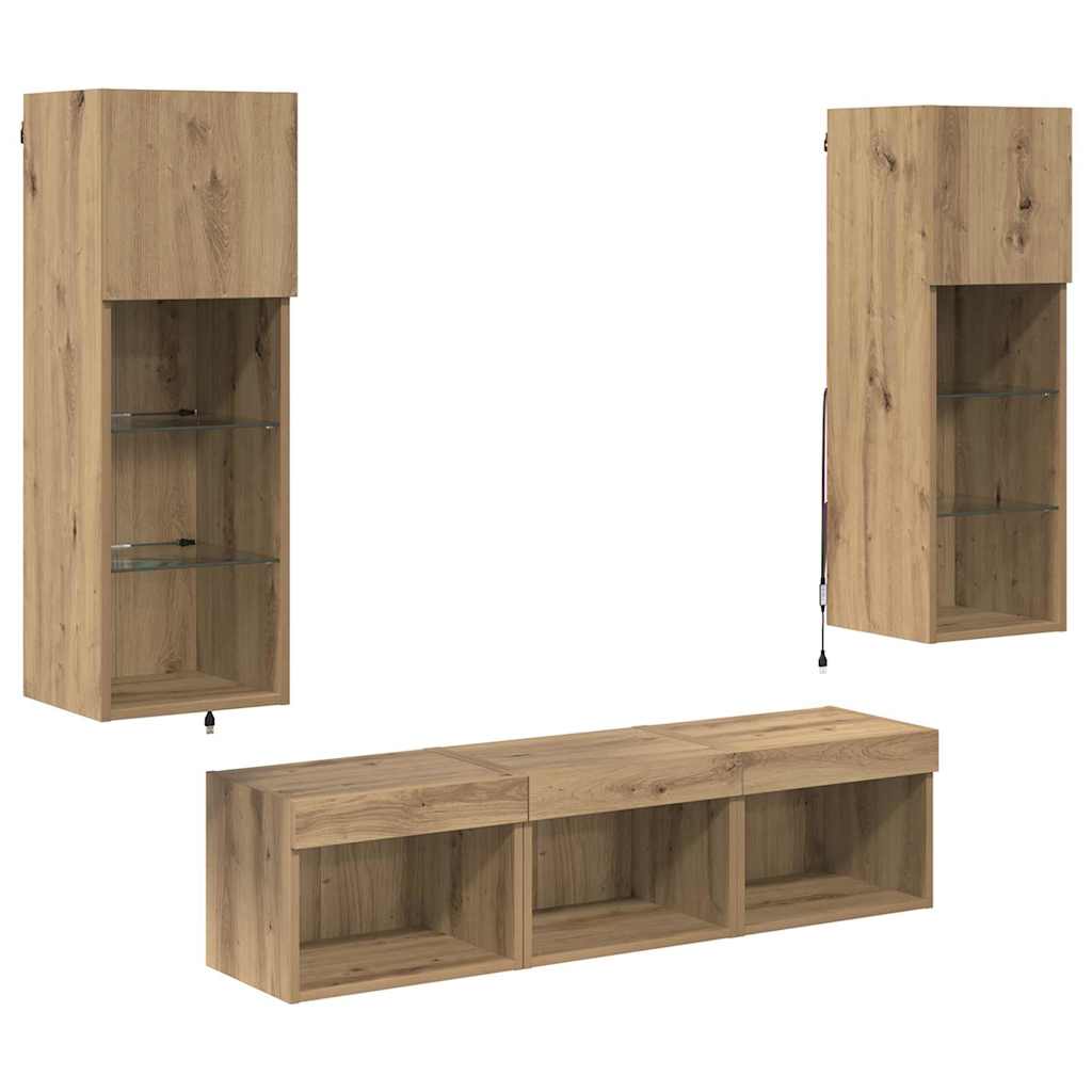 TV Wandmeubels Wandgemonteerd 5 pcs Zwart Eiken Bewerkt hout is nu te koop bij PeponiXL, paradijselijk wonen!