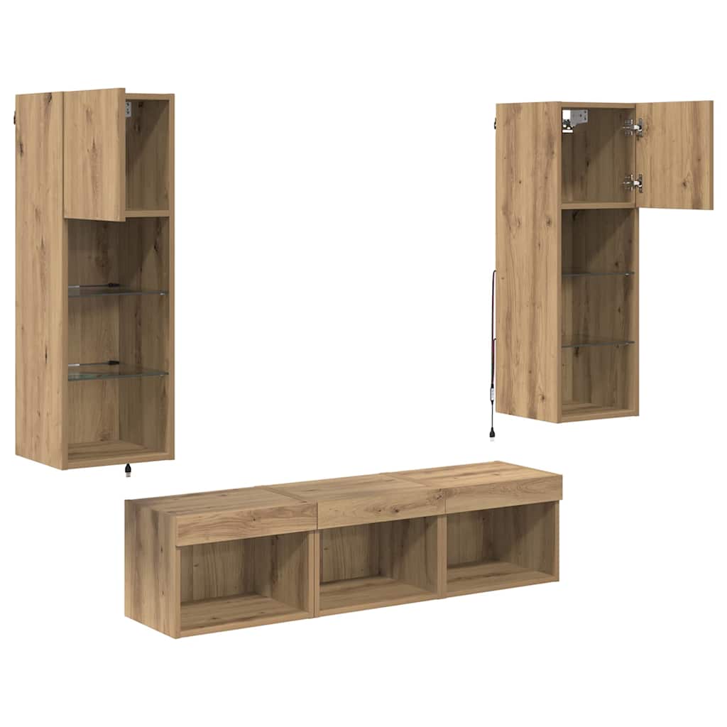 TV Wandmeubels Wandgemonteerd 5 pcs Zwart Eiken Bewerkt hout is nu te koop bij PeponiXL, paradijselijk wonen!
