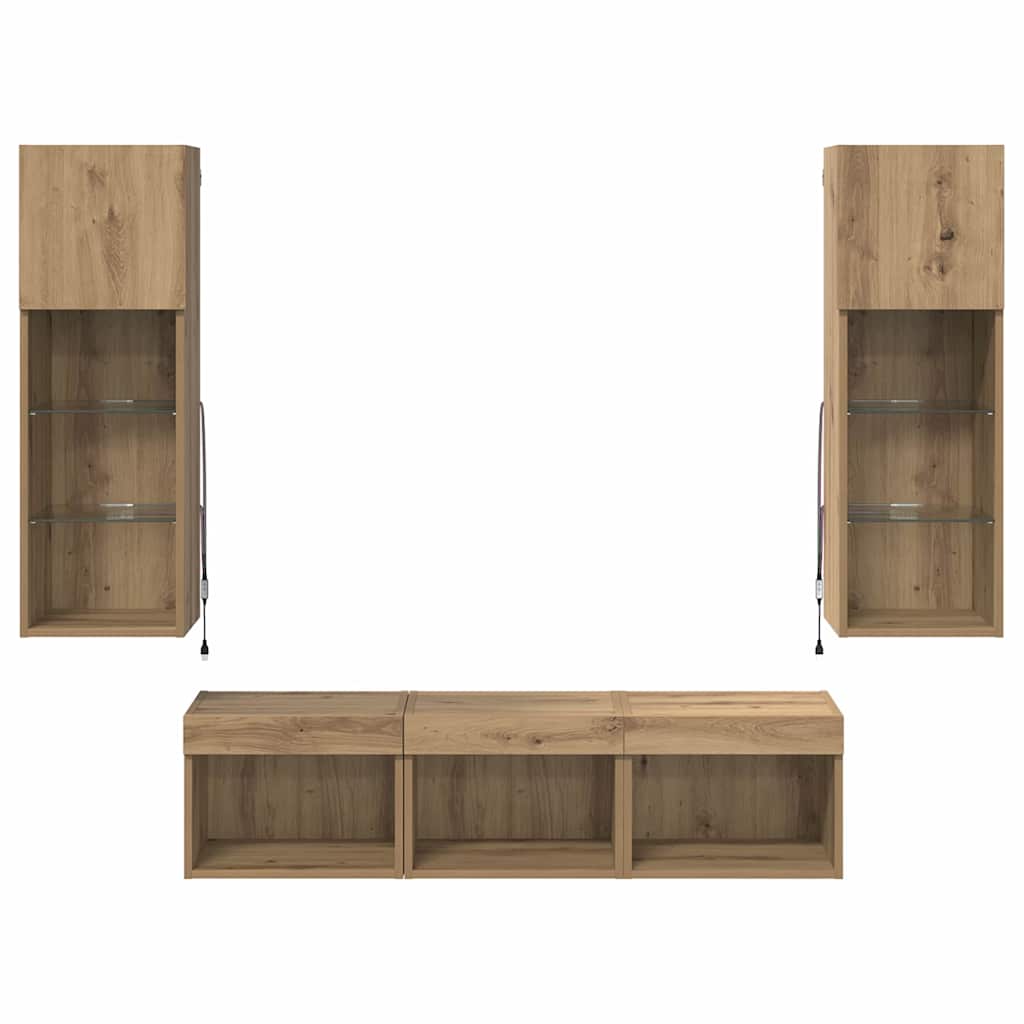 TV Wandmeubels Wandgemonteerd 5 pcs Zwart Eiken Bewerkt hout is nu te koop bij PeponiXL, paradijselijk wonen!