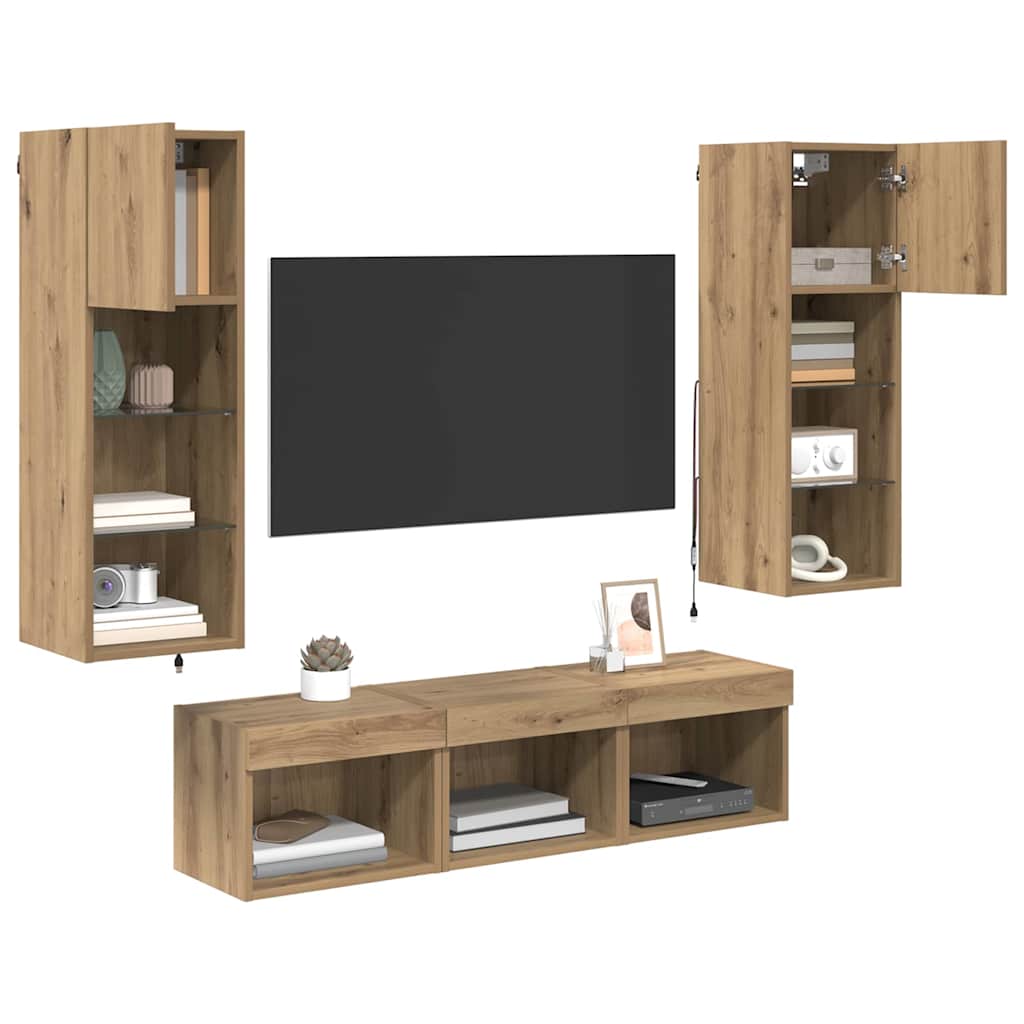 TV Wandmeubels Wandgemonteerd 5 pcs Zwart Eiken Bewerkt hout is nu te koop bij PeponiXL, paradijselijk wonen!