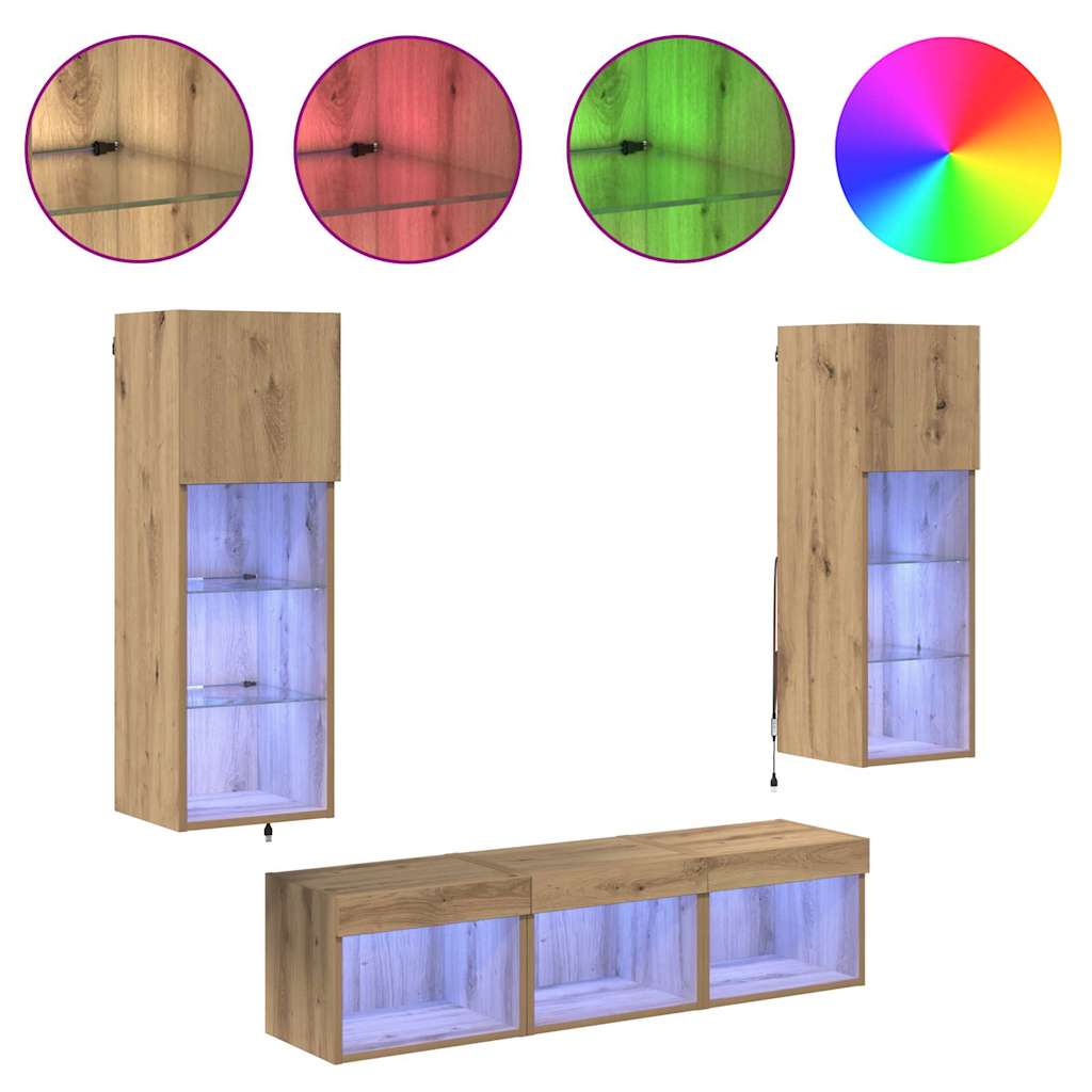 TV Wandmeubels Wandgemonteerd 5 pcs Zwart Eiken Bewerkt hout is nu te koop bij PeponiXL, paradijselijk wonen!