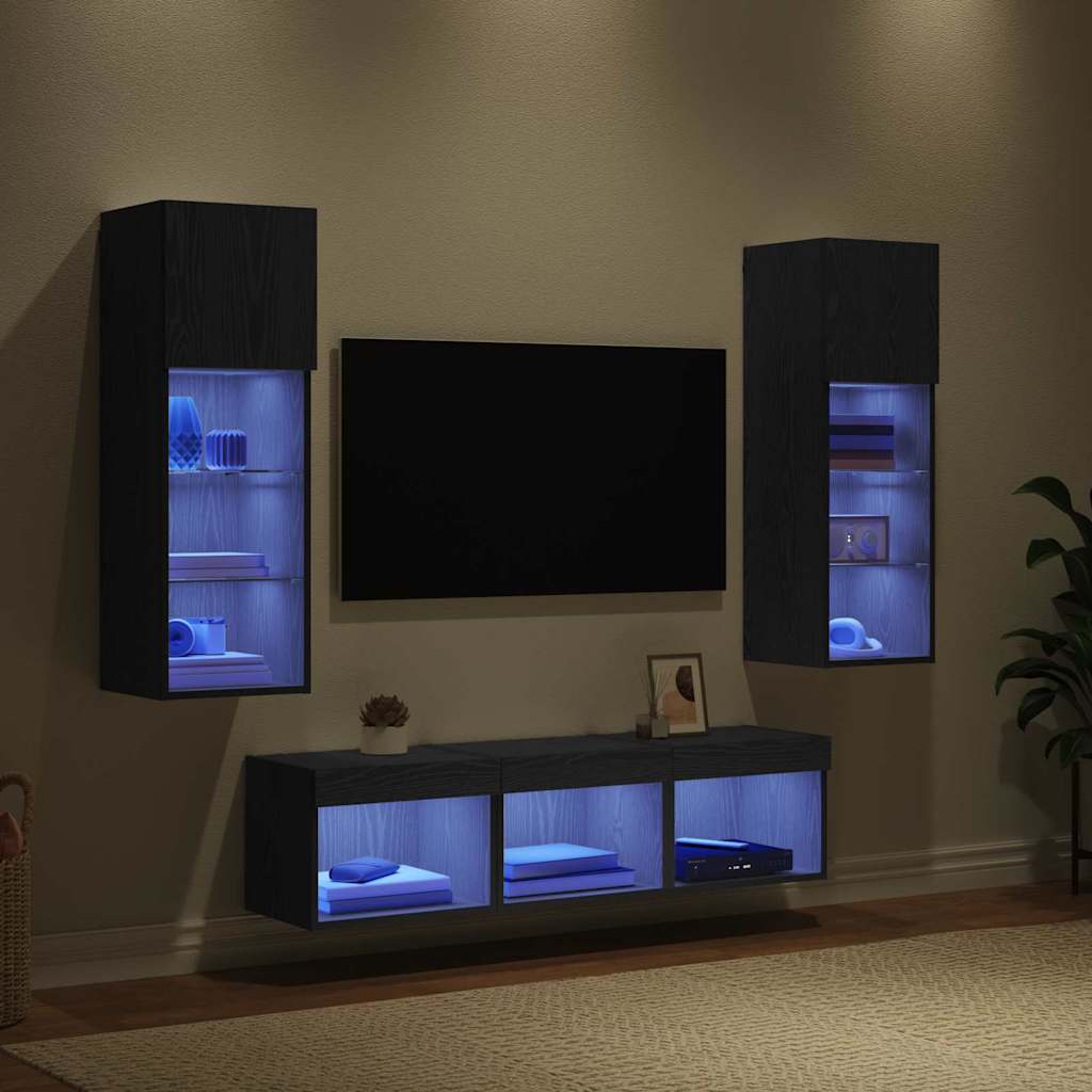 TV Wandmeubels Wandgemonteerd 5 pcs Zwart Eiken Bewerkt hout is nu te koop bij PeponiXL, paradijselijk wonen!