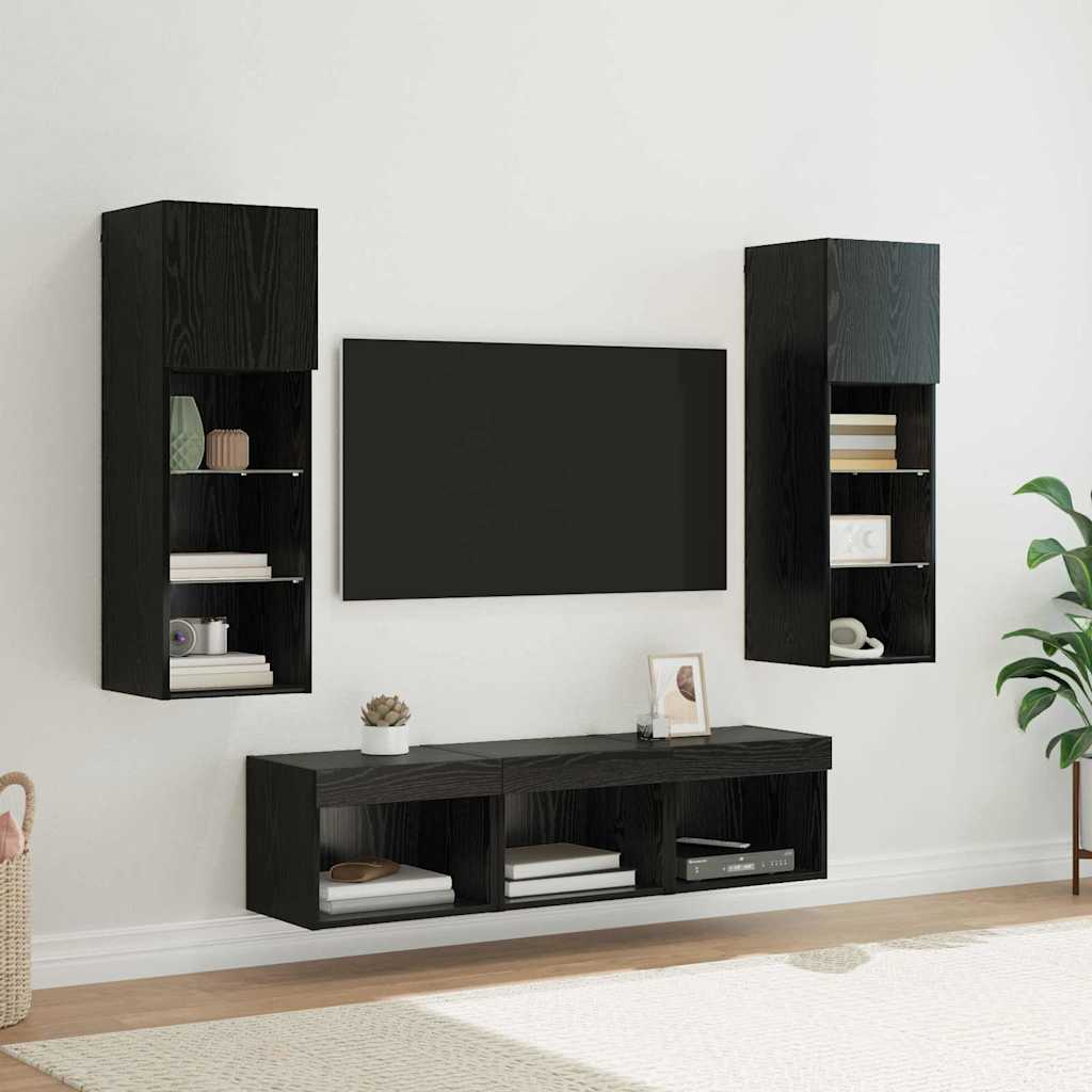 TV Wandmeubels Wandgemonteerd 5 pcs Zwart Eiken Bewerkt hout is nu te koop bij PeponiXL, paradijselijk wonen!