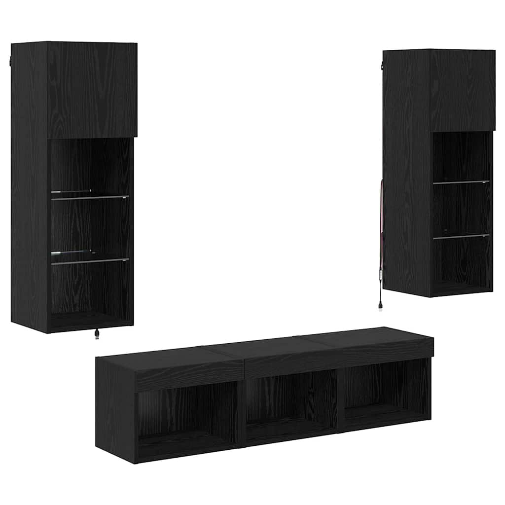 TV Wandmeubels Wandgemonteerd 5 pcs Zwart Eiken Bewerkt hout is nu te koop bij PeponiXL, paradijselijk wonen!