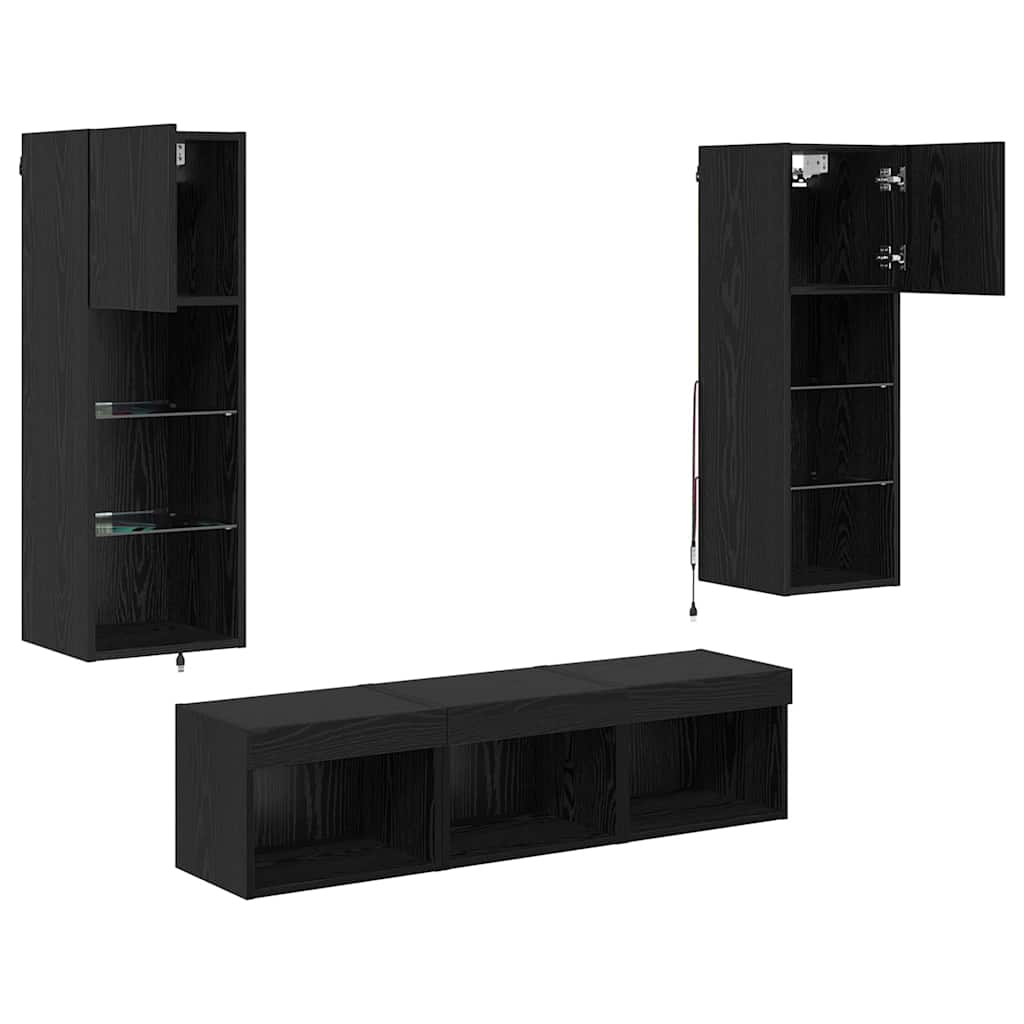 TV Wandmeubels Wandgemonteerd 5 pcs Zwart Eiken Bewerkt hout is nu te koop bij PeponiXL, paradijselijk wonen!