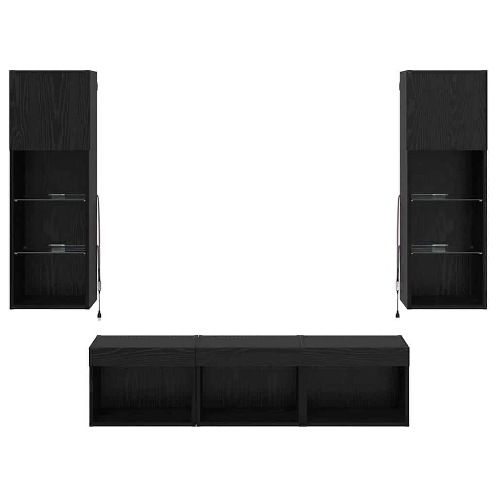TV Wandmeubels Wandgemonteerd 5 pcs Zwart Eiken Bewerkt hout is nu te koop bij PeponiXL, paradijselijk wonen!