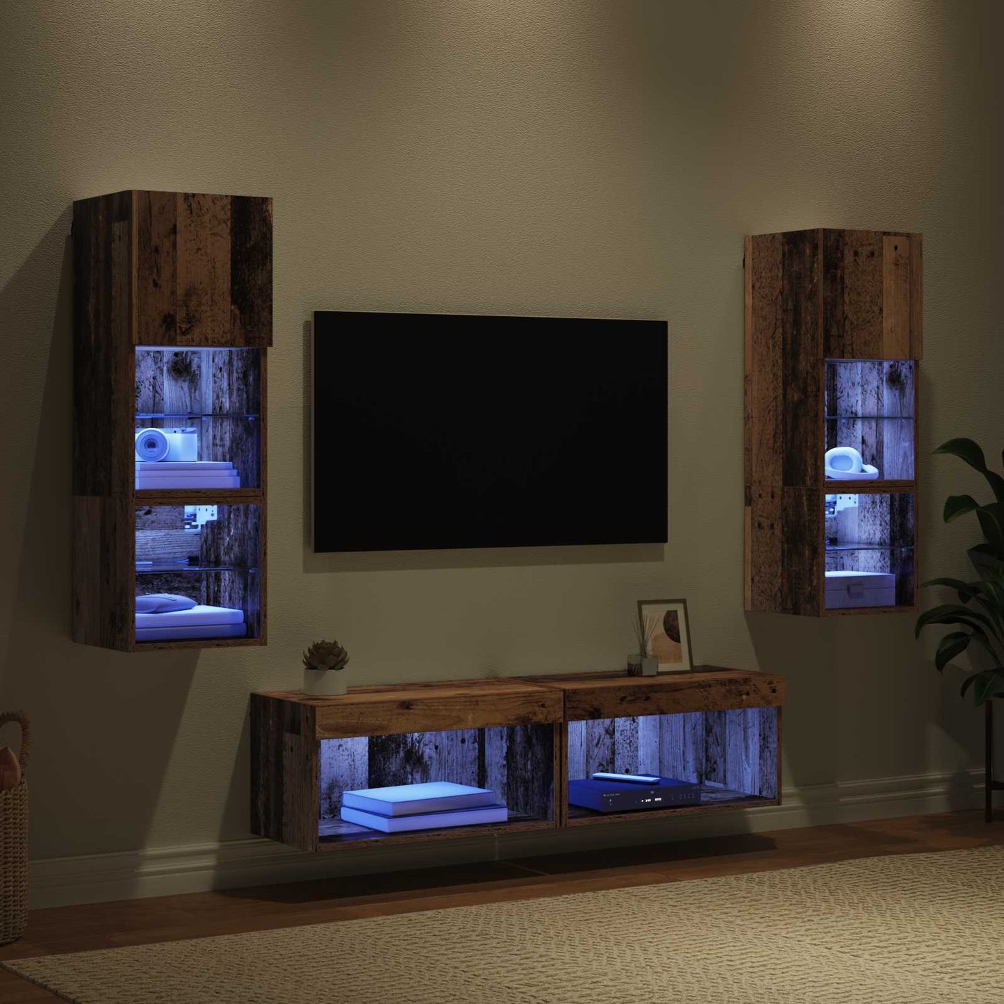 TV-wandmeubel met LED-striplichten 6 pcs Oud Hout Bewerkt hout is nu te koop bij PeponiXL, paradijselijk wonen!