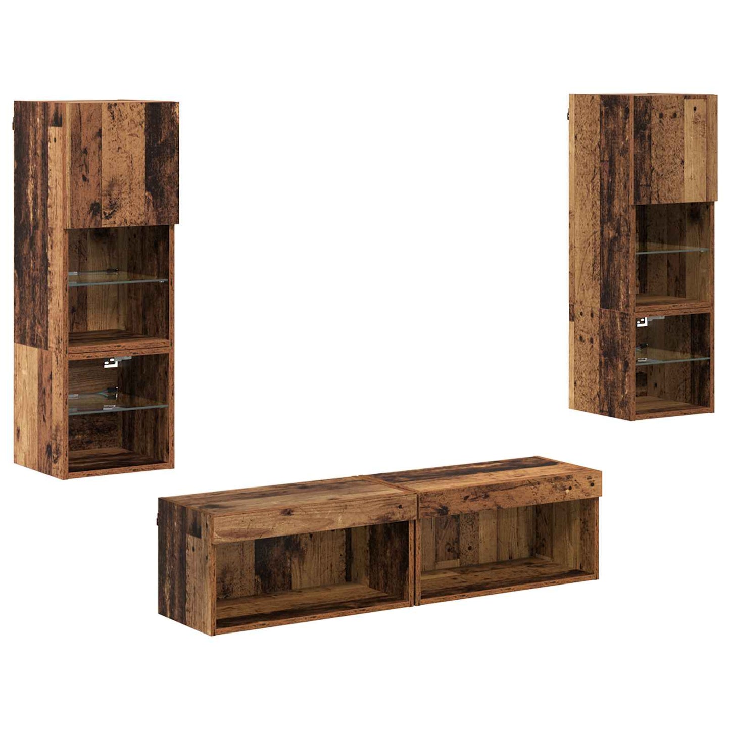 TV-wandmeubel met LED-striplichten 6 pcs Oud Hout Bewerkt hout is nu te koop bij PeponiXL, paradijselijk wonen!