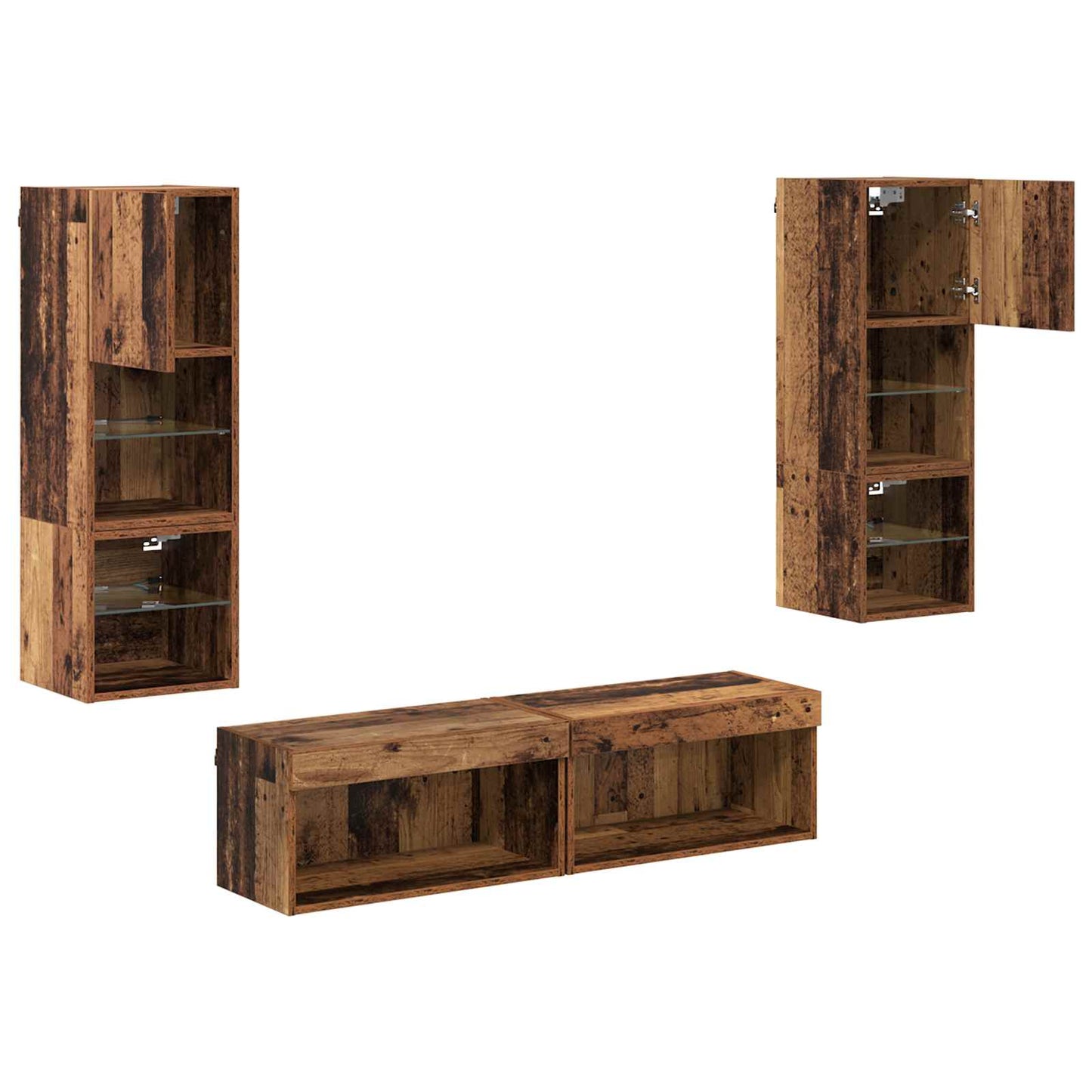 TV-wandmeubel met LED-striplichten 6 pcs Oud Hout Bewerkt hout is nu te koop bij PeponiXL, paradijselijk wonen!