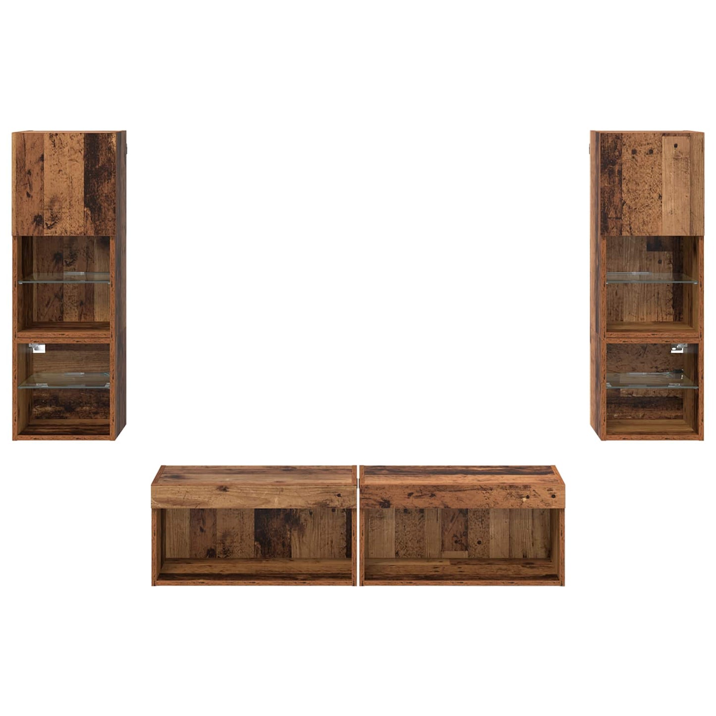 TV-wandmeubel met LED-striplichten 6 pcs Oud Hout Bewerkt hout is nu te koop bij PeponiXL, paradijselijk wonen!