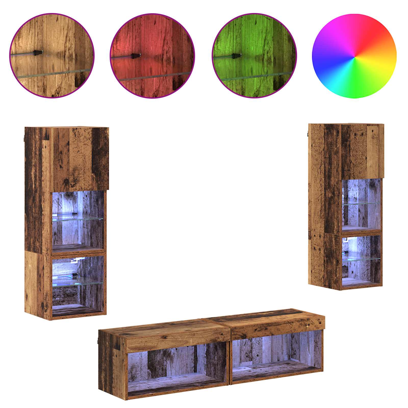 TV-wandmeubel met LED-striplichten 6 pcs Oud Hout Bewerkt hout is nu te koop bij PeponiXL, paradijselijk wonen!