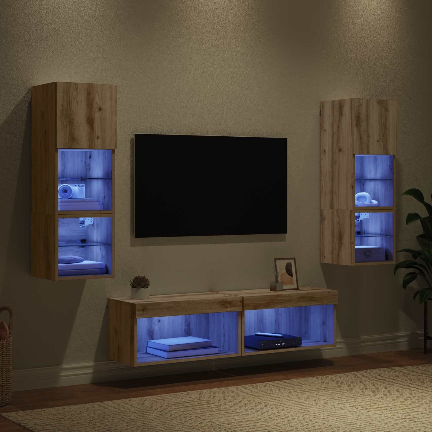TV-wandmeubel Wandgemonteerd 6 pcs Artisan Eiken Bewerkt hout is nu te koop bij PeponiXL, paradijselijk wonen!