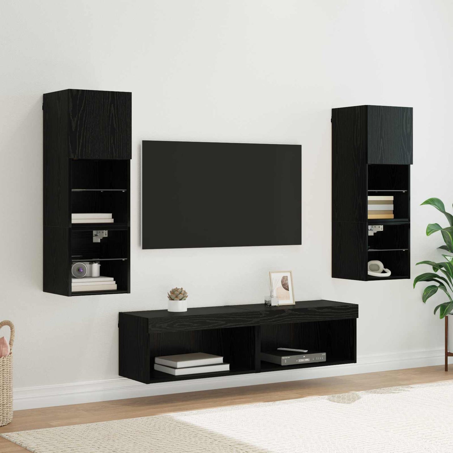 TV-wandmeubel Wandgemonteerd 6 pcs Zwart Eiken Bewerkt hout is nu te koop bij PeponiXL, paradijselijk wonen!