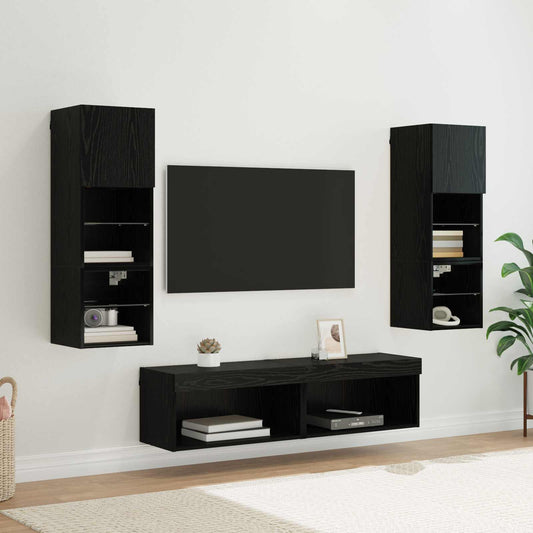 TV-wandmeubel Wandgemonteerd 6 pcs Zwart Eiken Bewerkt hout is nu te koop bij PeponiXL, paradijselijk wonen!
