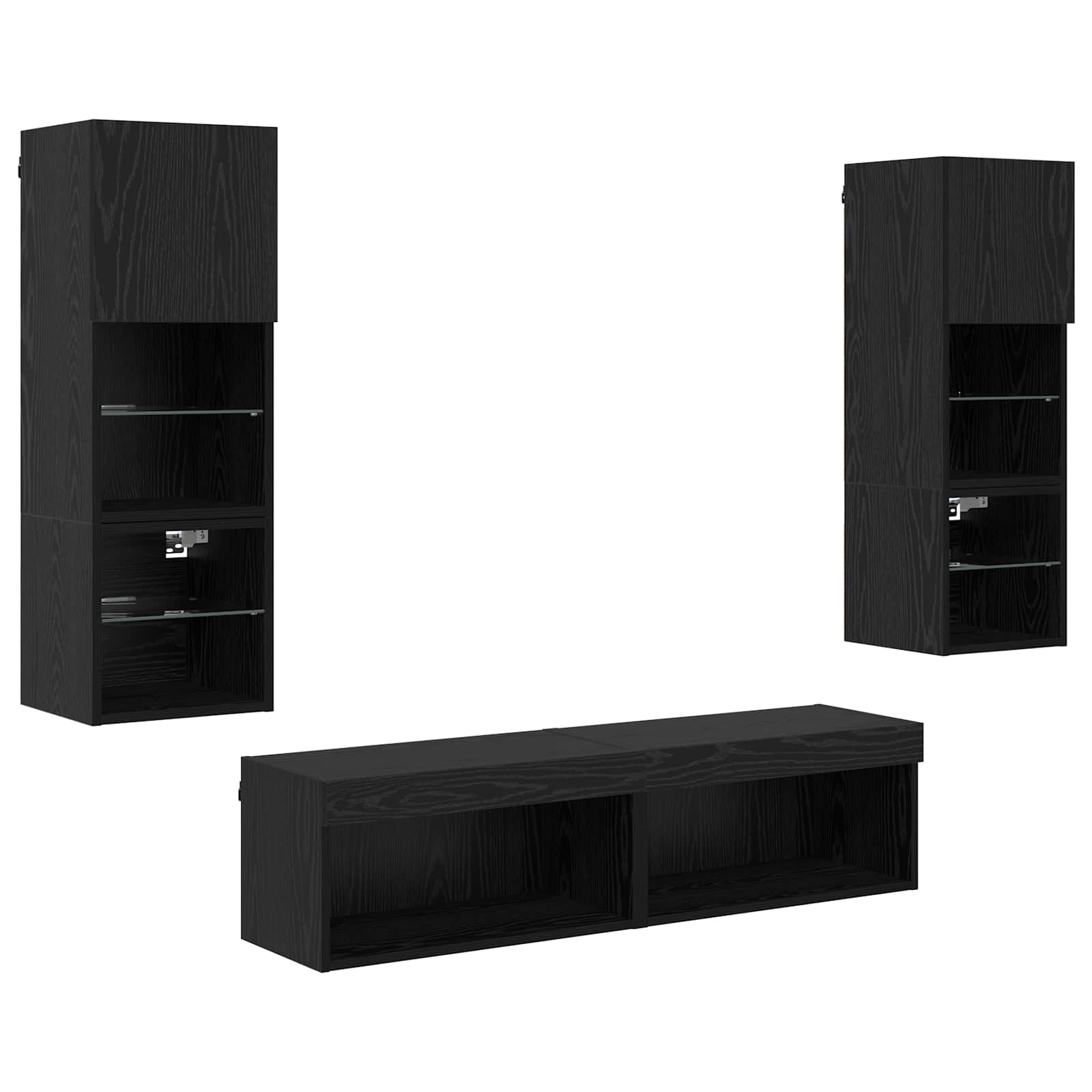 TV-wandmeubel Wandgemonteerd 6 pcs Zwart Eiken Bewerkt hout is nu te koop bij PeponiXL, paradijselijk wonen!