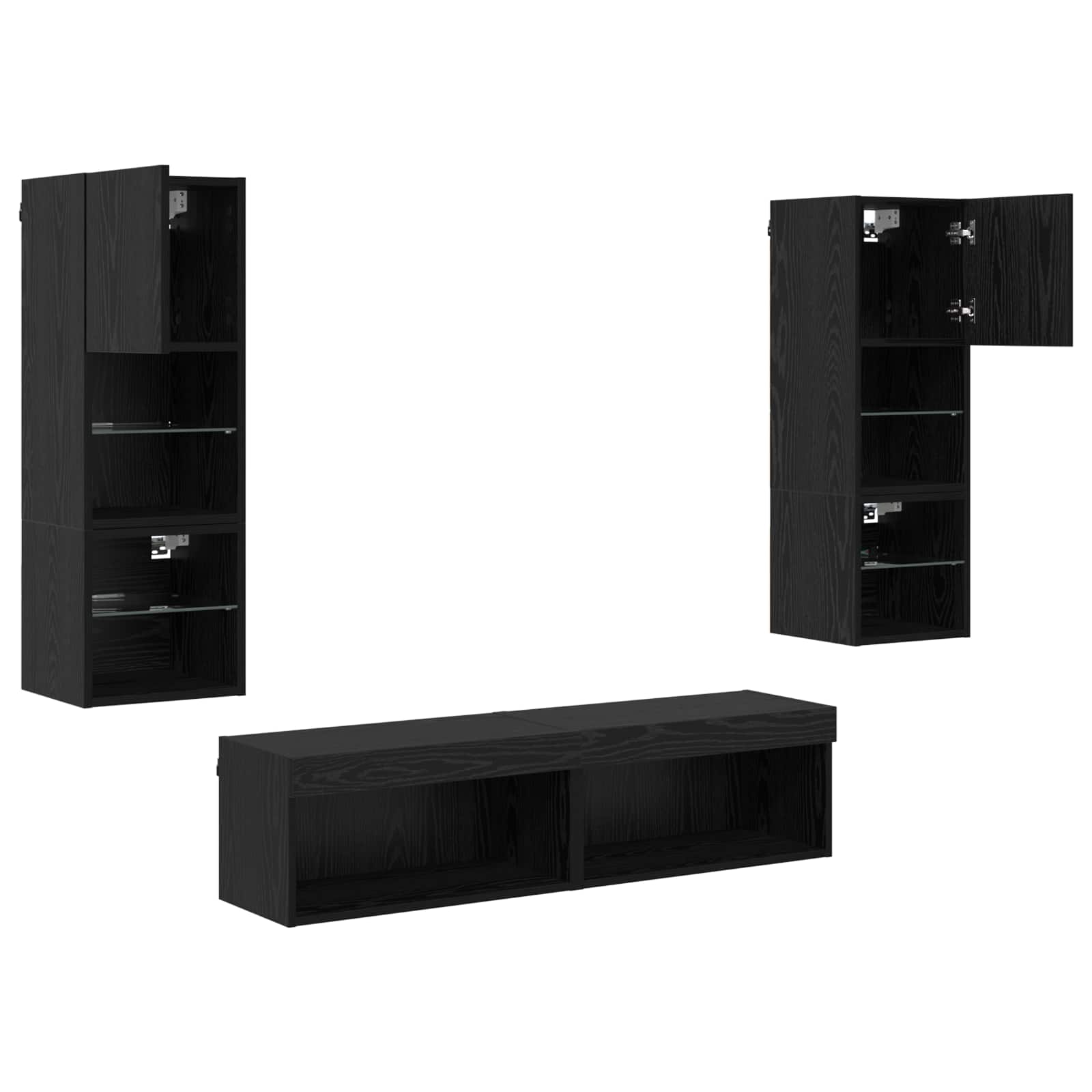TV-wandmeubel Wandgemonteerd 6 pcs Zwart Eiken Bewerkt hout is nu te koop bij PeponiXL, paradijselijk wonen!