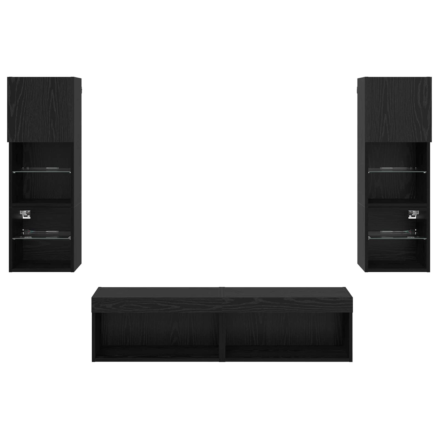 TV-wandmeubel Wandgemonteerd 6 pcs Zwart Eiken Bewerkt hout is nu te koop bij PeponiXL, paradijselijk wonen!
