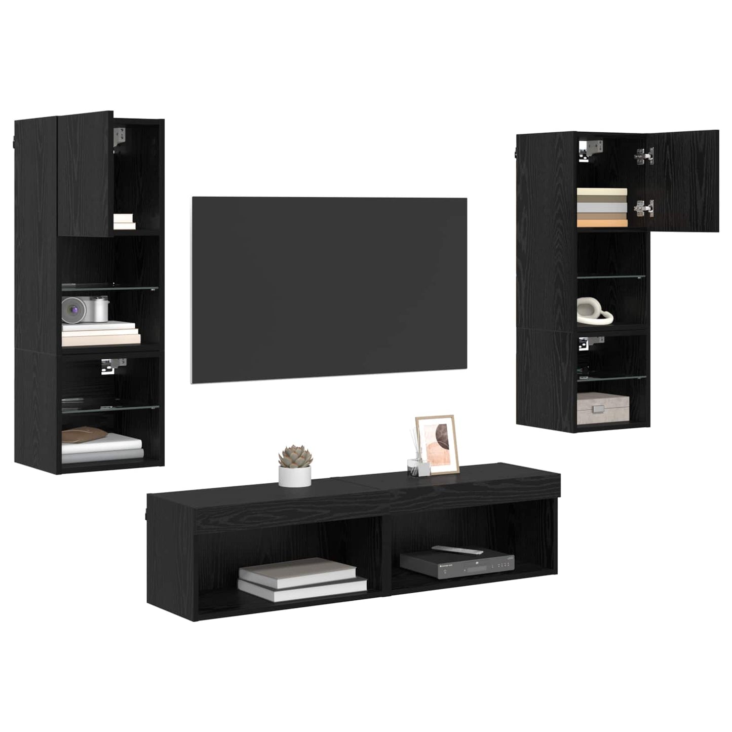 TV-wandmeubel Wandgemonteerd 6 pcs Zwart Eiken Bewerkt hout is nu te koop bij PeponiXL, paradijselijk wonen!