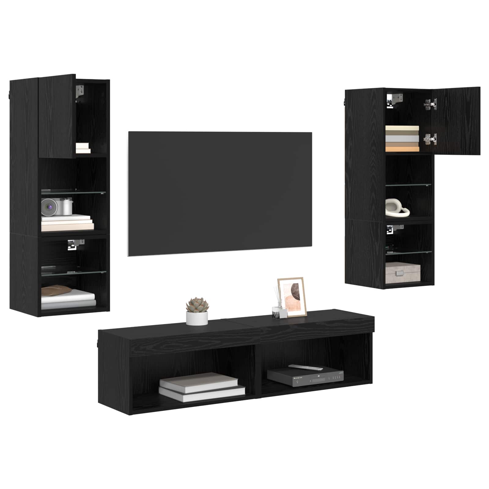 TV-wandmeubel Wandgemonteerd 6 pcs Zwart Eiken Bewerkt hout is nu te koop bij PeponiXL, paradijselijk wonen!